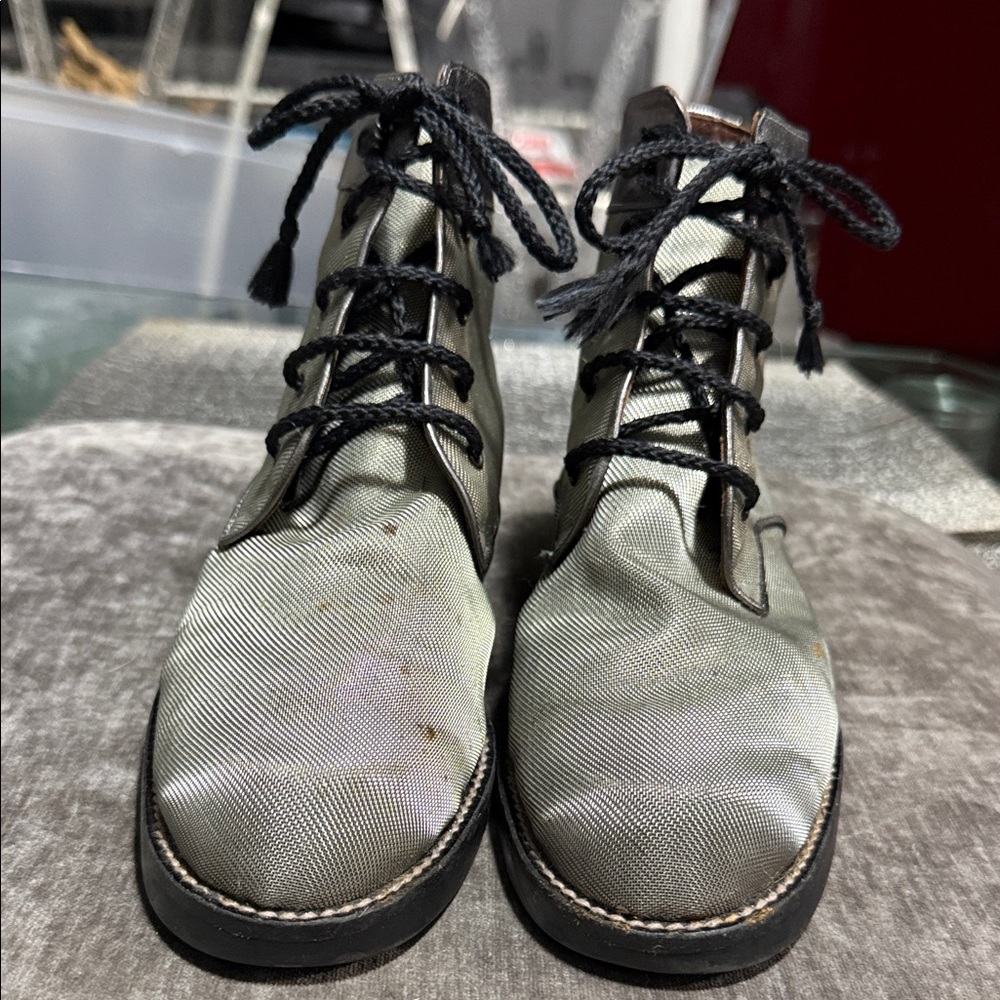 Women's Black Lace-Up Ankle Silver Metal Mash Boots